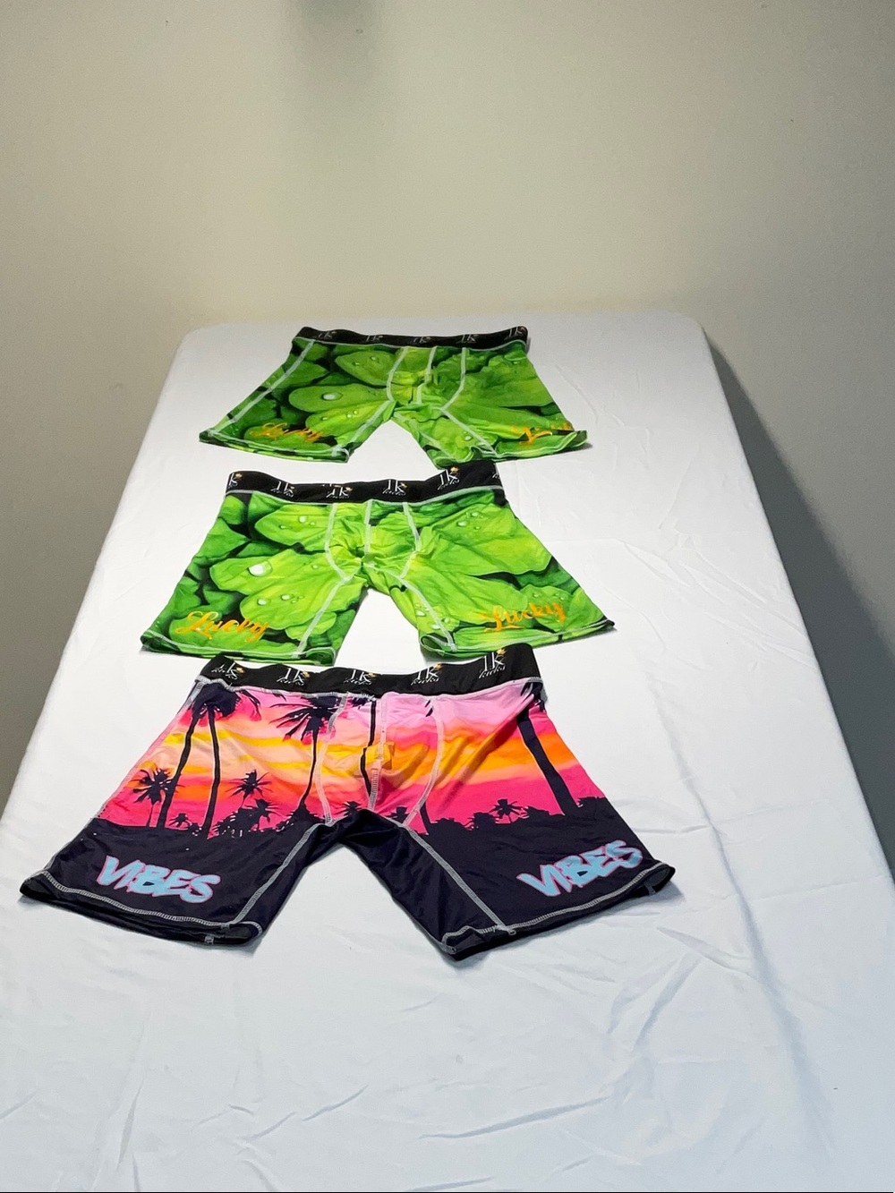 Jax Men's Briefs Set with Green Leaf and Pink-Orange Sunset Prints